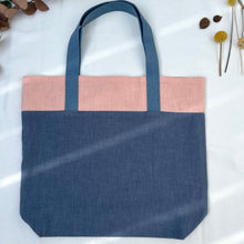 Load image into Gallery viewer, Tote bag. 100% Irish linen tote bag. Stonewashed pink and blue linen.