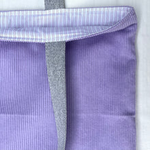 Load image into Gallery viewer, XL Tote bag. Mauve corduroy and light blue cotton denim tote bag.