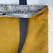 Load image into Gallery viewer, Tote bag. Hand bag. Shopper bag. Golden mustard corduroy and golden brown woven quilt shopper bag.