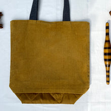 Load image into Gallery viewer, Tote bag. Hand bag. Shopper bag. Golden mustard corduroy and golden brown woven quilt shopper bag.