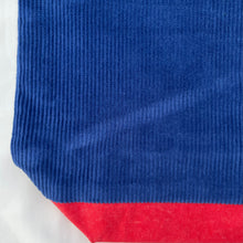 Load image into Gallery viewer, XL Tote bag. Blue cobalt corduroy and red cotton canvas tote bag.
