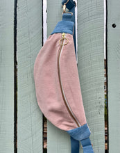 Load image into Gallery viewer, One-of-a-kind tote sling bag. Gorgeous sage green and dusty pink corduroy. Lined with a pink paisley cotton poplin fabric.