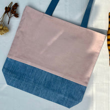 Load image into Gallery viewer, Tote bag. Dusty pink corduroy and light blue cotton denim tote bag.
