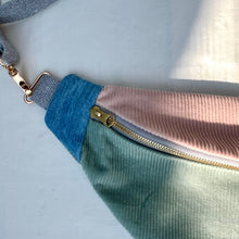 Load image into Gallery viewer, One-of-a-kind tote sling bag. Gorgeous sage green and dusty pink corduroy. Lined with a pink paisley cotton poplin fabric.
