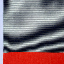 Load image into Gallery viewer, One of a kind bag. Tote Bag. Navy blue and white stripe cotton denim with an organic orange cotton denim bottom.