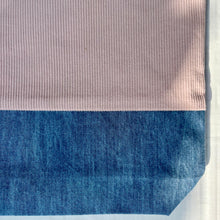 Load image into Gallery viewer, Tote bag. Dusty pink corduroy and light blue cotton denim tote bag.