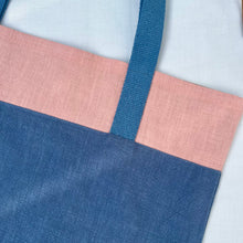 Load image into Gallery viewer, Tote bag. 100% Irish linen tote bag. Stonewashed pink and blue linen.