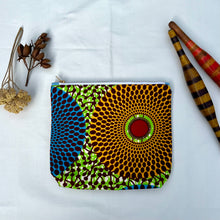 Load image into Gallery viewer, African wax fabric Pouch with zip. African cotton wax washbag. Zippered pouch. YKK zipper.