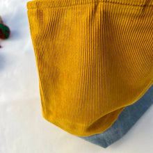 Load image into Gallery viewer, xs Handbag. Bag. Ex designer canary yellow cotton needlecord and blue denim handbag.