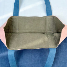 Load image into Gallery viewer, Tote bag. 100% Irish linen tote bag. Stonewashed pink and blue linen.