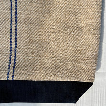 Load image into Gallery viewer, Tote bag. Vintage grain sack tote bag. Handwoven. Vertical blue stripes. Indigo blue denim.
