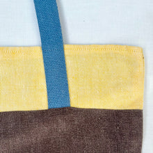 Load image into Gallery viewer, Tote bag. 100% linen tote bag. Stonewashed yellow and brown linen. Lined with an ex designer linen fabric.