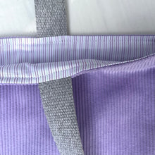 Load image into Gallery viewer, XL Tote bag. Mauve corduroy and light blue cotton denim tote bag.