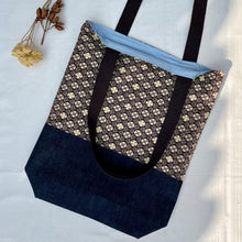 Load image into Gallery viewer, Tote bag. Vintage Japanese kimono fabric with an indigo blue cotton bottom.