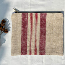 Load image into Gallery viewer, Grain sack Pouch with zip. 2-fabric pouch. Zippered purse. Zippered pouch. YKK metal zipper.
