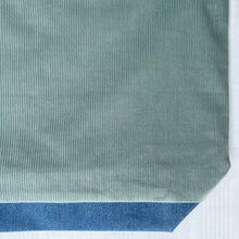 Load image into Gallery viewer, XL Tote bag. Sage green cotton corduroy and blue cotton denim tote bag.