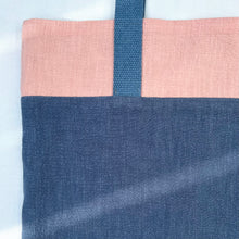 Load image into Gallery viewer, Tote bag. 100% Irish linen tote bag. Stonewashed pink and blue linen.