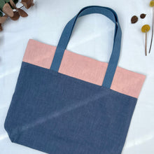 Load image into Gallery viewer, Tote bag. 100% Irish linen tote bag. Stonewashed pink and blue linen.