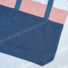 Load image into Gallery viewer, Tote bag. 100% Irish linen tote bag. Stonewashed pink and blue linen.