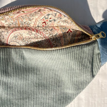 Load image into Gallery viewer, One-of-a-kind tote sling bag. Gorgeous sage green and dusty pink corduroy. Lined with a pink paisley cotton poplin fabric.