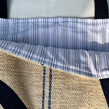 Load image into Gallery viewer, Tote bag. Vintage grain sack tote bag. Handwoven. Vertical blue stripes. Indigo blue denim.