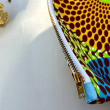 Load image into Gallery viewer, African wax fabric Pouch with zip. African cotton wax washbag. Zippered pouch. YKK zipper.