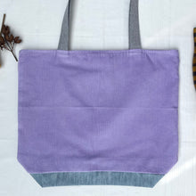Load image into Gallery viewer, XL Tote bag. Mauve corduroy and light blue cotton denim tote bag.