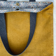 Load image into Gallery viewer, Tote bag. Hand bag. Shopper bag. Golden mustard corduroy and golden brown woven quilt shopper bag.