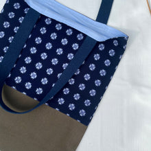 Load image into Gallery viewer, Tote bag. Vintage Japanese kimono fabric with an khaki green cotton canvas bottom.
