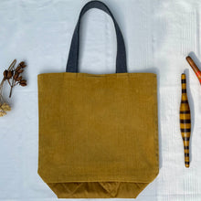 Load image into Gallery viewer, Tote bag. Hand bag. Shopper bag. Golden mustard corduroy and golden brown woven quilt shopper bag.