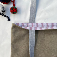 Load image into Gallery viewer, Tote bag. Light camel brown cotton canvas and stonewashed light blue denim tote.