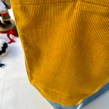 Load image into Gallery viewer, xs Handbag. Bag. Ex designer canary yellow cotton needlecord and blue denim handbag.