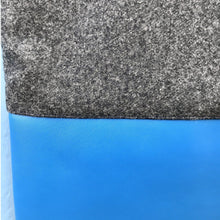 Load image into Gallery viewer, Tote bag. Grey wool tote with a two-colour blue and purple leather round bottom.