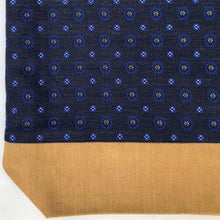 Load image into Gallery viewer, Tote bag. The top is an ex-designer jacquard fabric and the bottom is a mustard yellow denim.