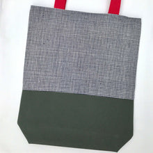 Load image into Gallery viewer, Tote bag. Vintage Chinese cotton fabric from the 1960s. Handwoven and hand-loomed. Khaki green cotton canvas bottom.