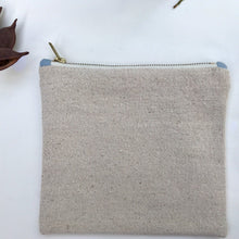 Load image into Gallery viewer, Natural woven canvas pouch with red horizontal stripes. Zippered purse. Zippered pouch. YKK metal zipper.