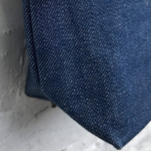 Load image into Gallery viewer, Tote bag. Vintage cotton and hemp grain sack. Blue and red stripes. Blue denim bottom.