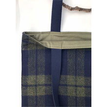 Load image into Gallery viewer, Tote bag. Navy blue and green tweed check design and dark blue denim tote.