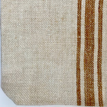 Load image into Gallery viewer, Vintage grain sack tote bag. Vertical camel brown stripes. Handwoven and hand-loomed. 100% hemp.