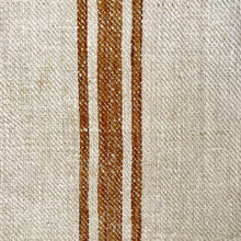 Load image into Gallery viewer, Vintage grain sack tote bag. Vertical camel brown stripes. Handwoven and hand-loomed. 100% hemp.