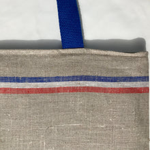 Load image into Gallery viewer, One of a kind bag. Tote Bag. 100% French linen fabric with a light blue denim bottom.