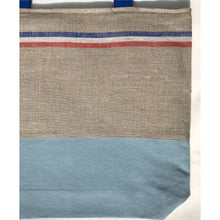 Load image into Gallery viewer, One of a kind bag. Tote Bag. 100% French linen fabric with a light blue denim bottom.