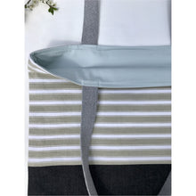 Load image into Gallery viewer, One of a kind bag. Tote Bag. Vintage striped cotton canvas fabric with a black denim bottom.