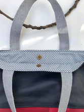 Load image into Gallery viewer, Handbag. Bag. Soft Navy blue and red leather bag.