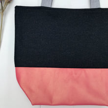 Load image into Gallery viewer, Handbag. Bag. Ex-designer dark grey wool fabric and metallic pink leather handbag.