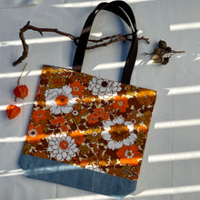 Load image into Gallery viewer, Special listing for Ann. Thank you! Tote bag. Vintage flower cotton canvas with a light blue denim bottom.