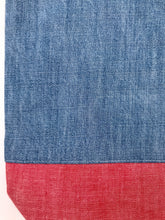 Load image into Gallery viewer, Handbag. Light blue denim and red denim handbag.