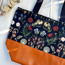 Load image into Gallery viewer, Handbag. Bag. Ex designer floral jacquard fabric and brown leather handbag.