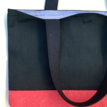 Load image into Gallery viewer, Handbag. Bag. Navy blue and red cotton canvas handbag. Ex-designer fabrics.