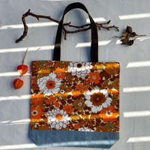 Load image into Gallery viewer, Special listing for Ann. Thank you! Tote bag. Vintage flower cotton canvas with a light blue denim bottom.